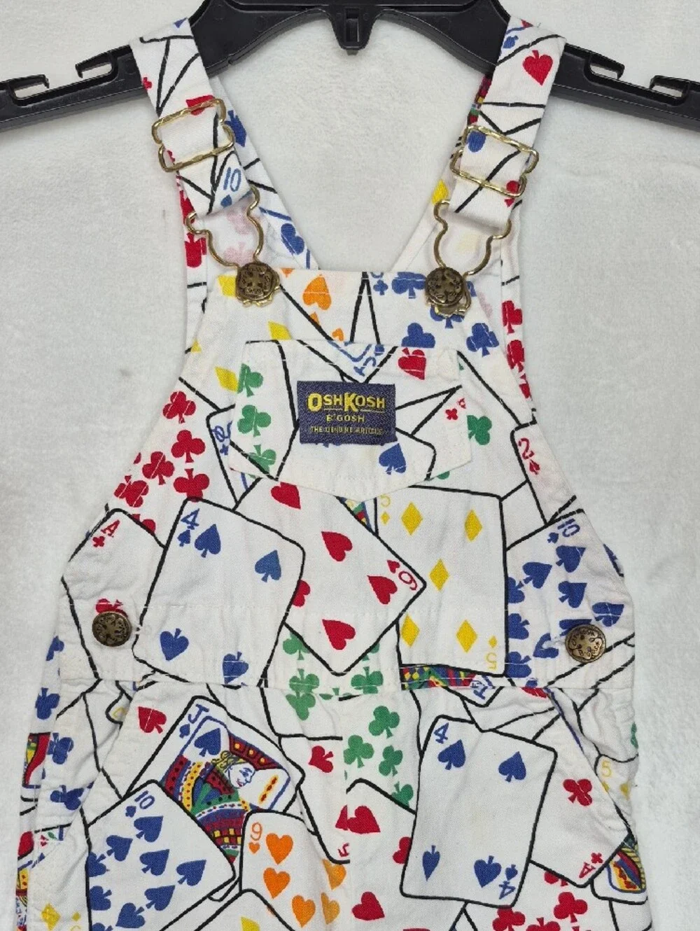 Vtg 90s OshKosh Bgosh Playing Cards Print Overalls Vest Bak Toddler Kids 24M